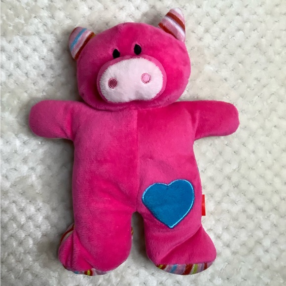 Gitzy Plush Pink Pig with Rattle Inside Blue Heart Stuffed Animal Toy 🐷 - Picture 6 of 8